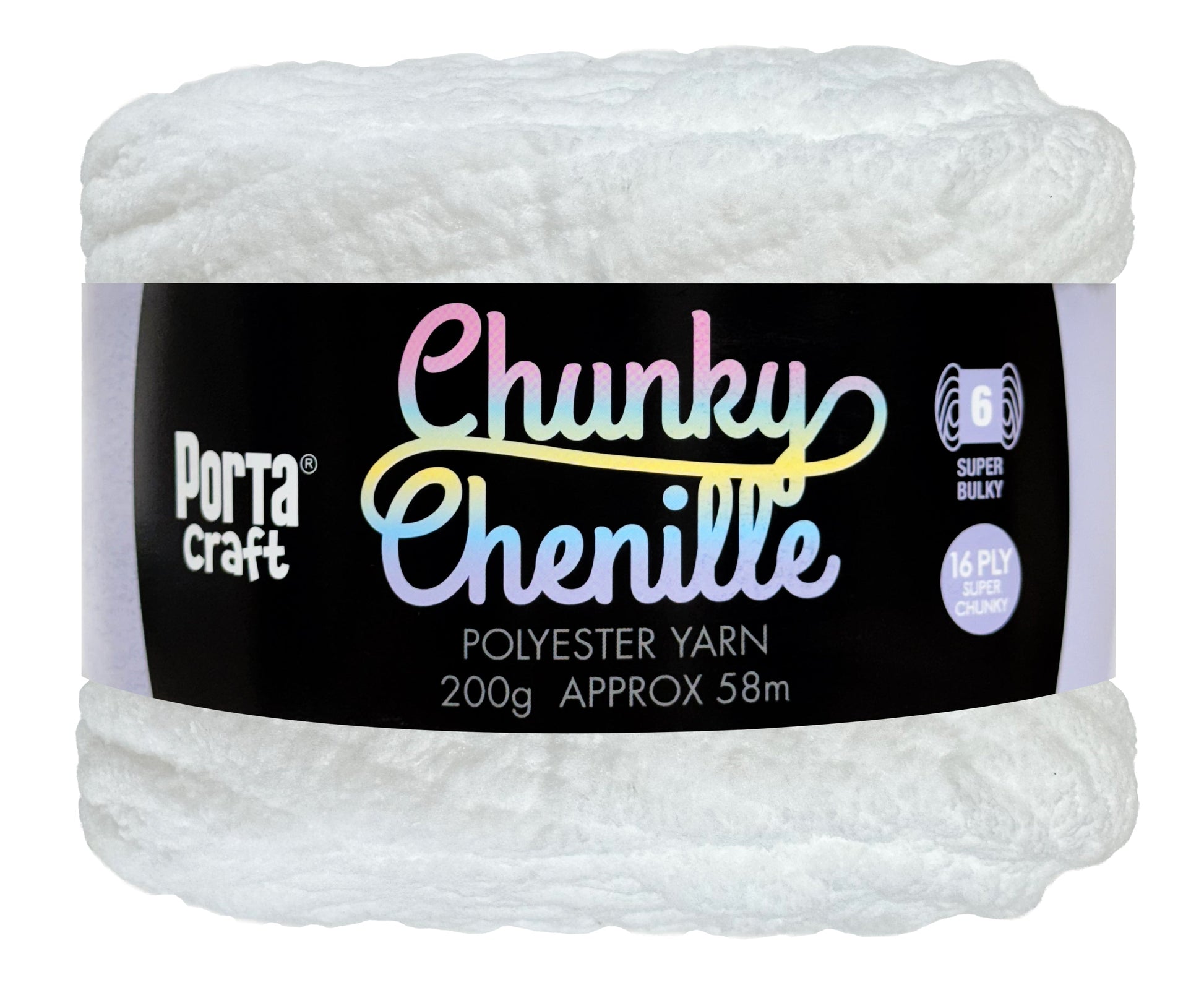 Porta Craft Chunky Chenille Yarn 200g 16ply 58m Pure White