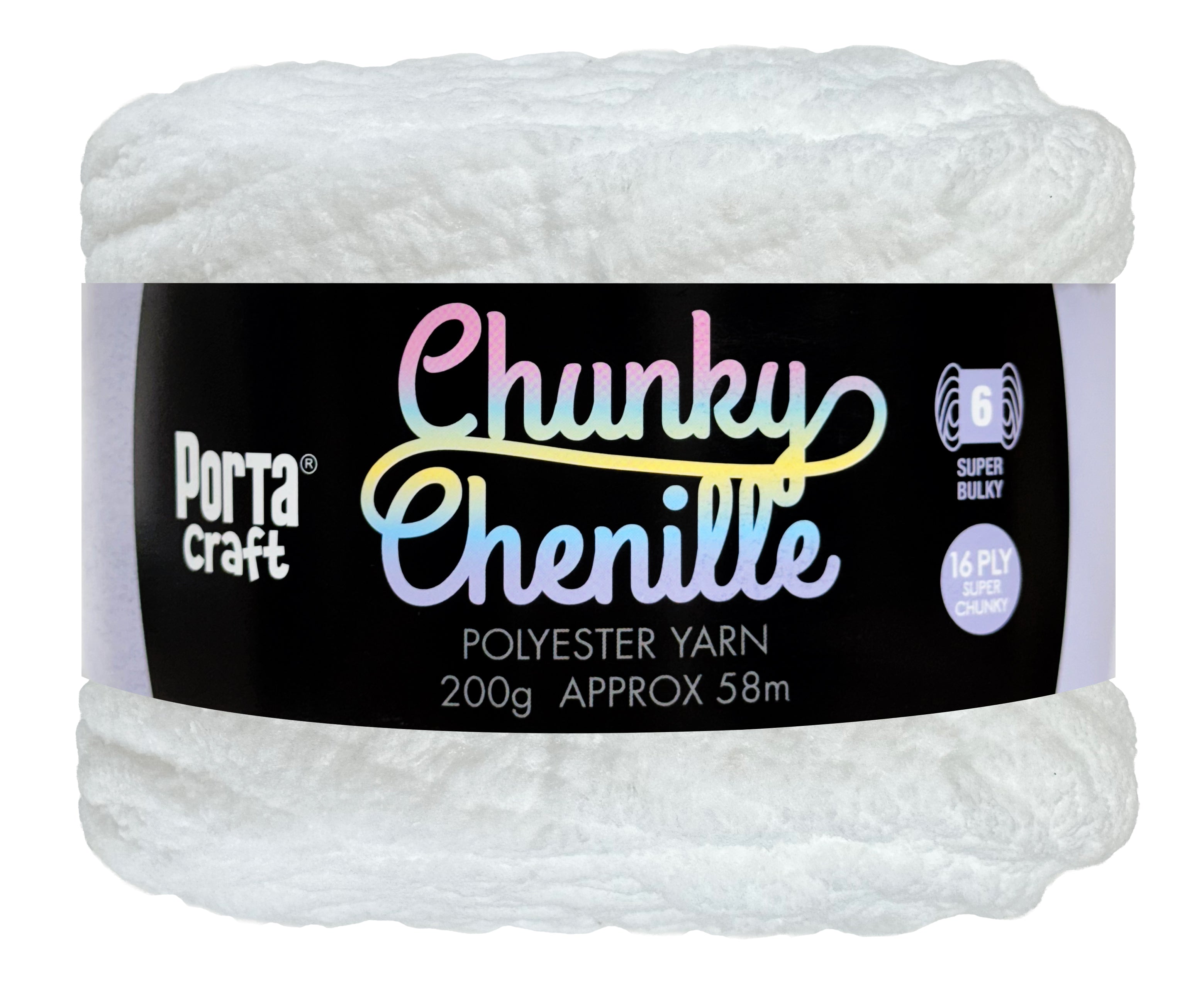Porta Craft Chunky Chenille Yarn 200g 16ply 58m Pure White