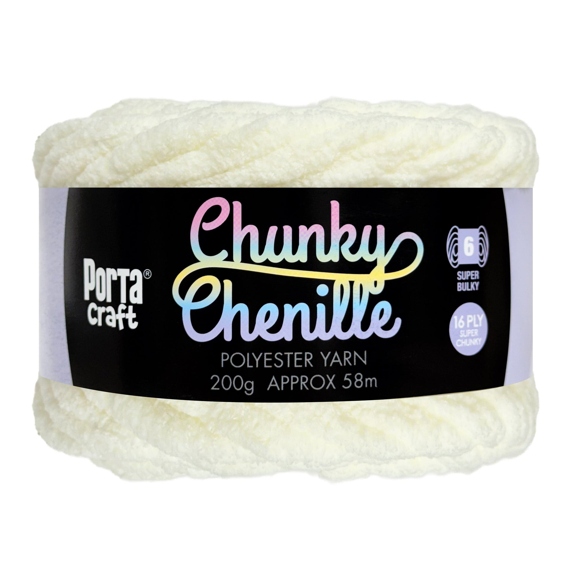 Porta Craft Chunky Chenille Yarn 200g 16ply 58m Cream