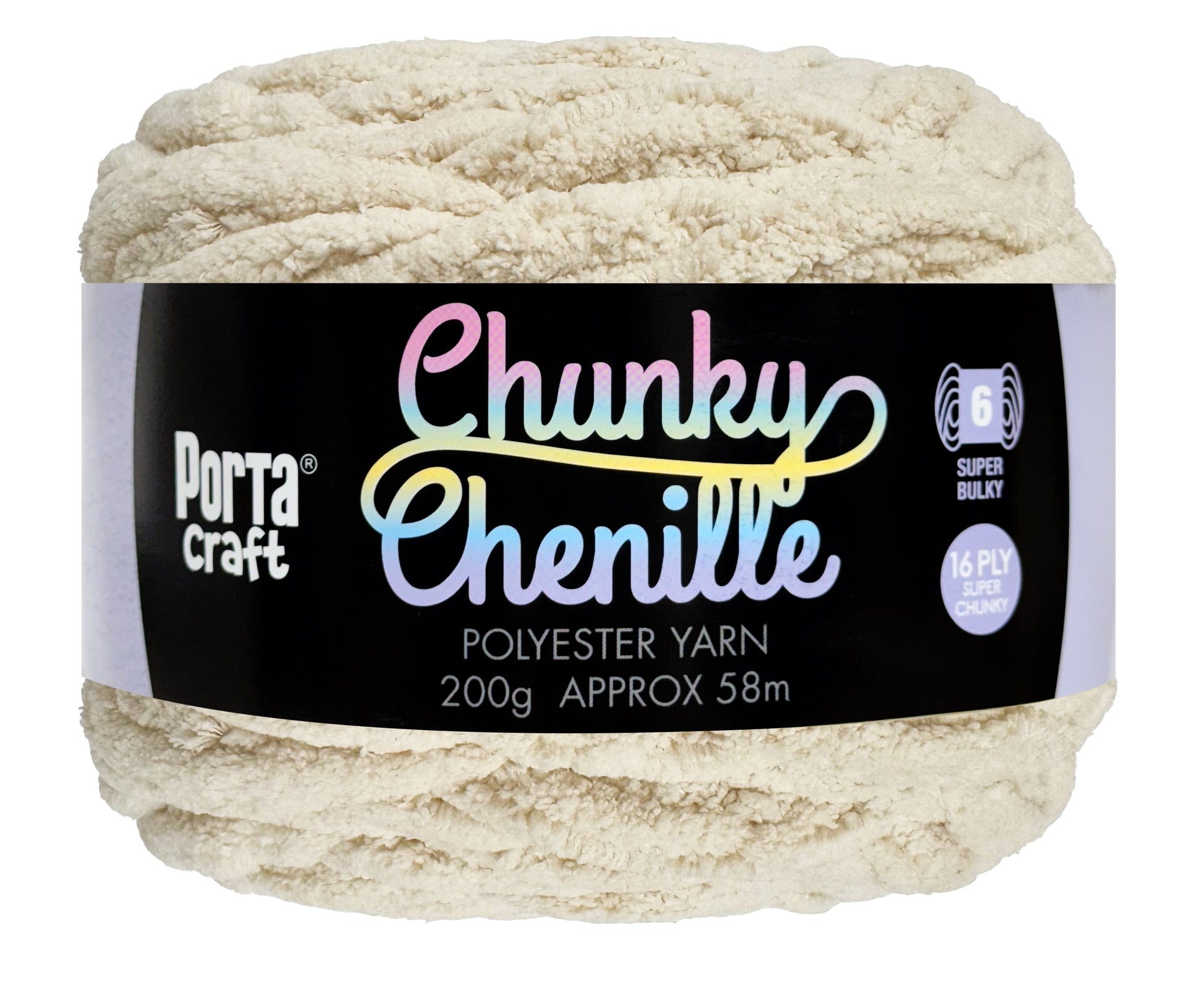 Porta Craft Chunky Chenille Yarn 200g 16ply 58m Ivory