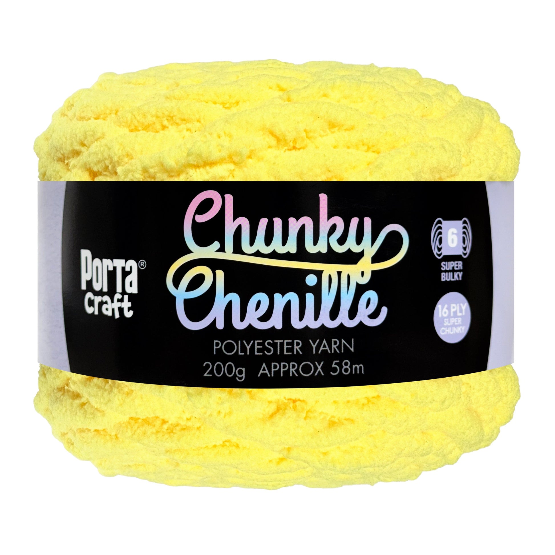 Porta Craft Chunky Chenille Yarn 200g 16ply 58m Lemon
