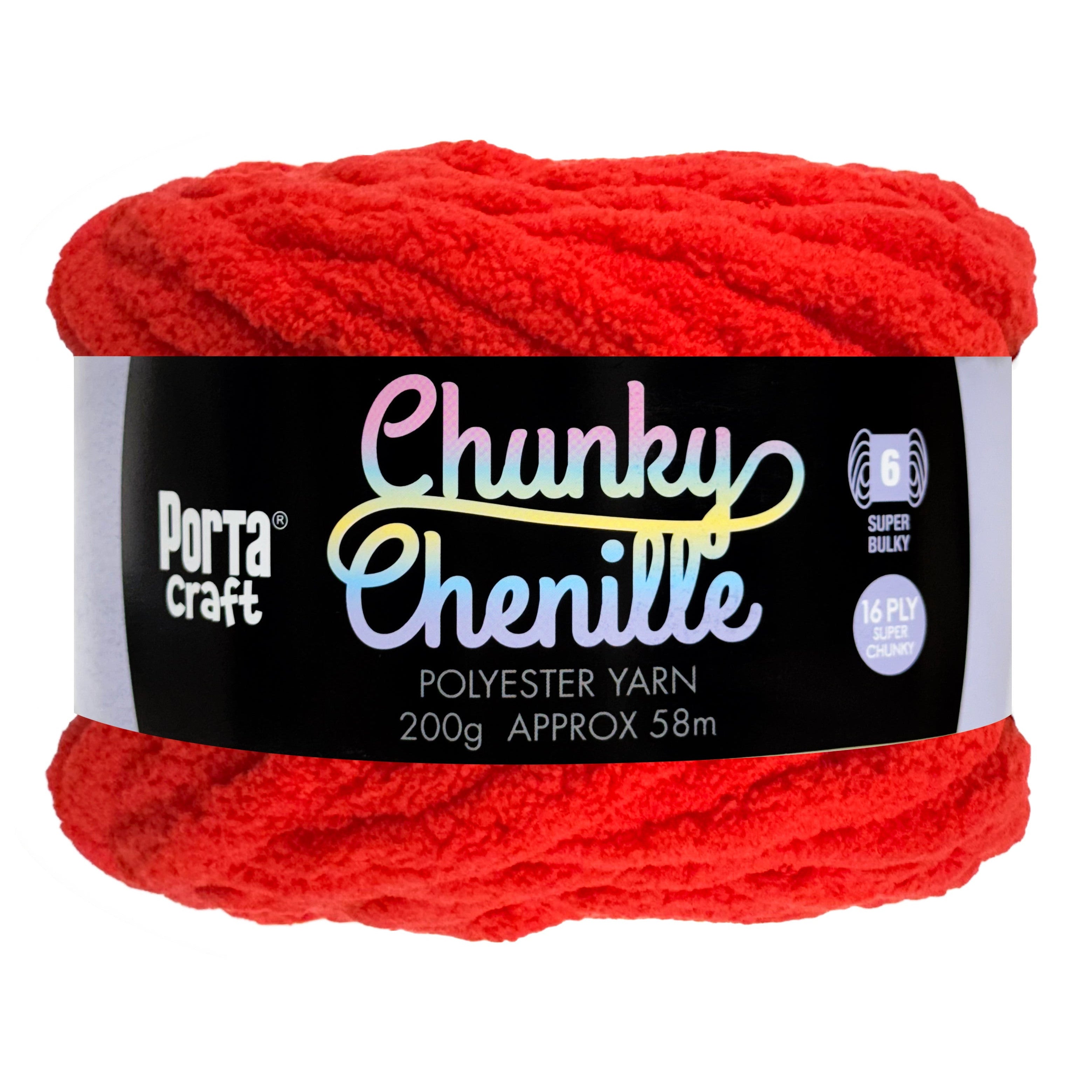 Porta Craft Chunky Chenille Yarn 200g 16ply 58m Red