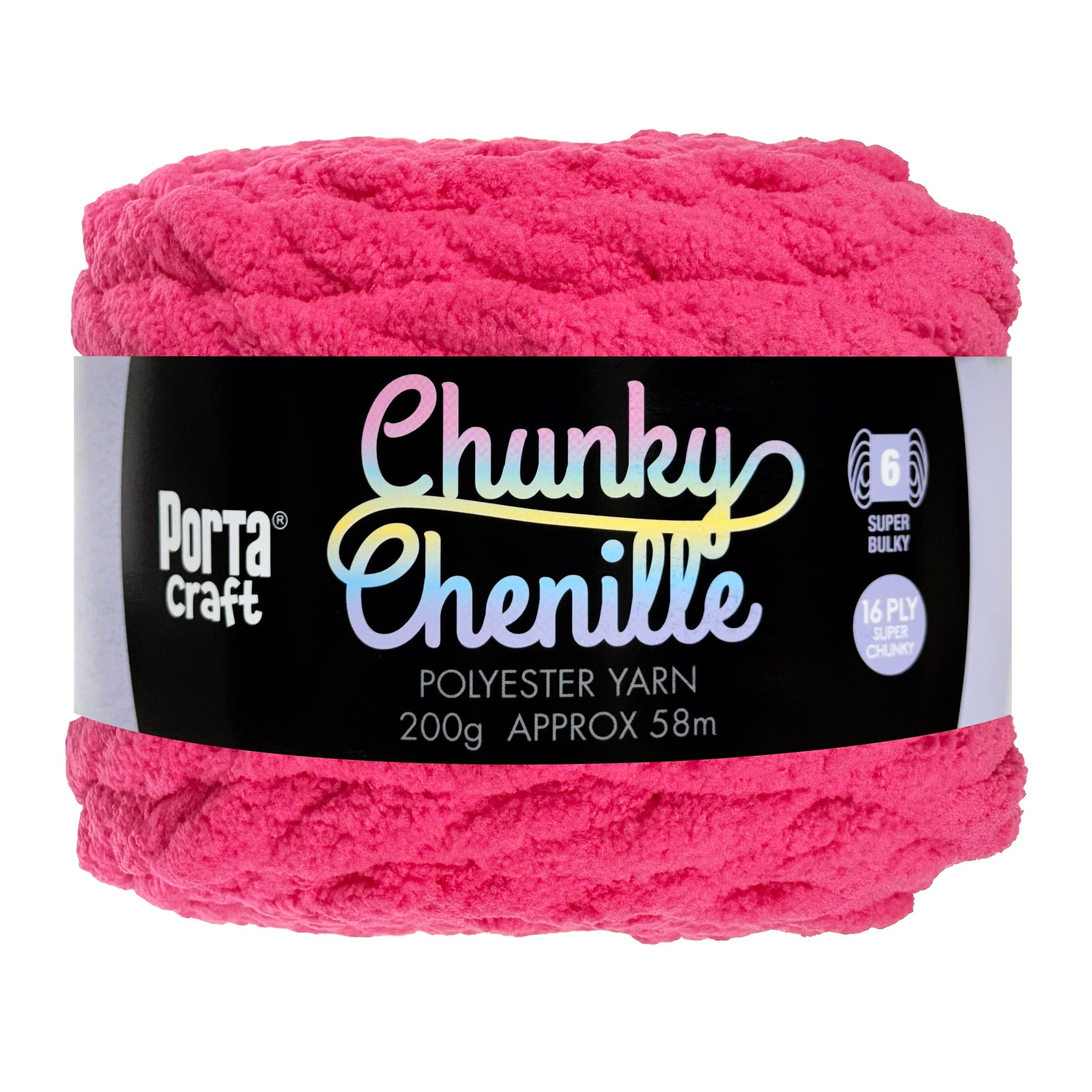 Porta Craft Chunky Chenille Yarn 200g 16ply 58m Hot Pink