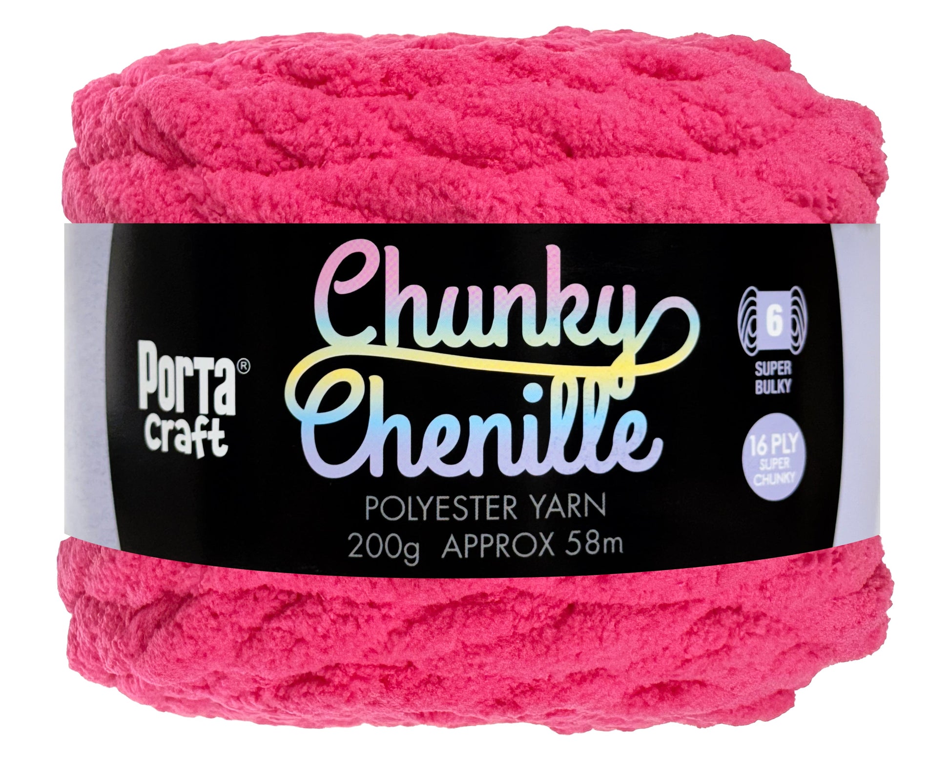 Porta Craft Chunky Chenille Yarn 200g 16ply 58m Hot Pink