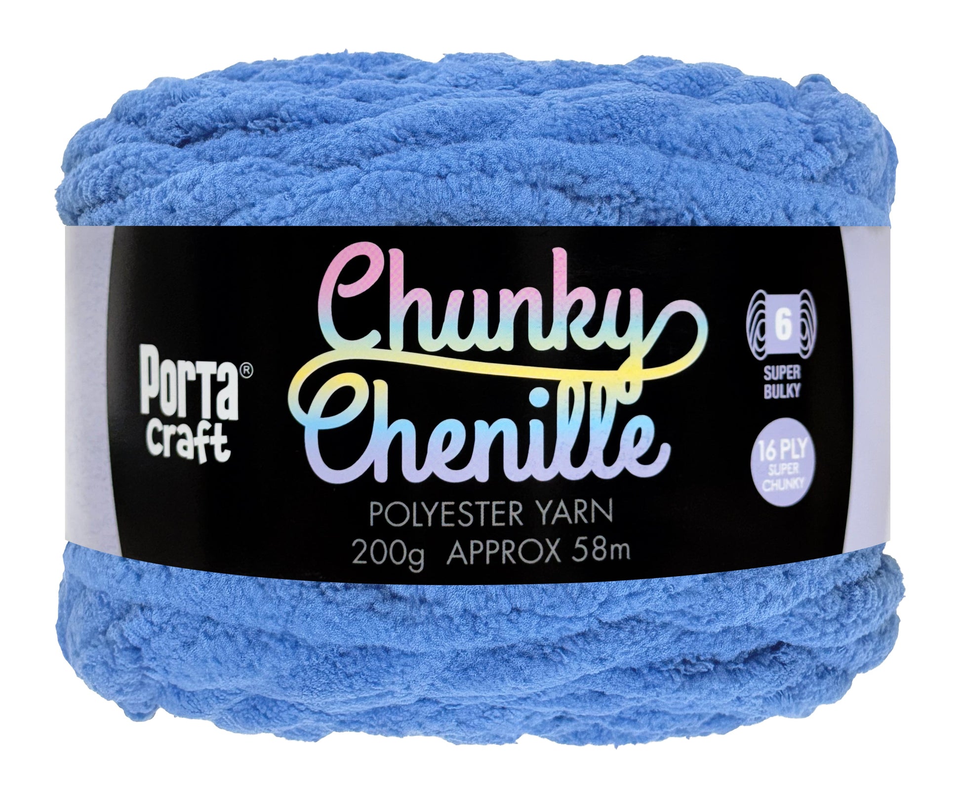 Porta Craft Chunky Chenille Yarn 200g 16ply 58m Bright Blue