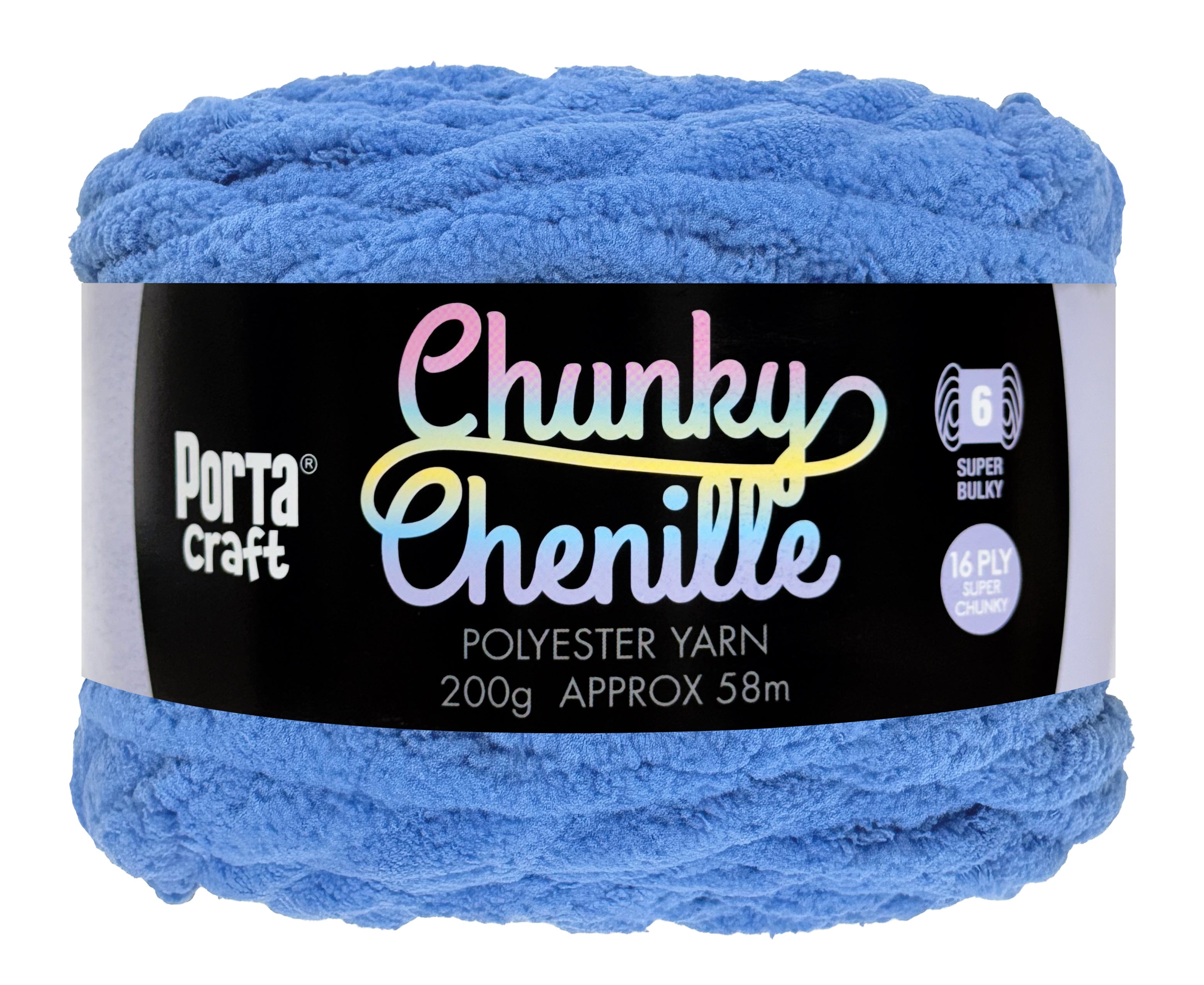 Porta Craft Chunky Chenille Yarn 200g 16ply 58m Bright Blue