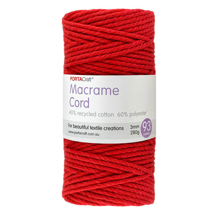 Macrame Cord Twisted 280g 3mm 93m Red