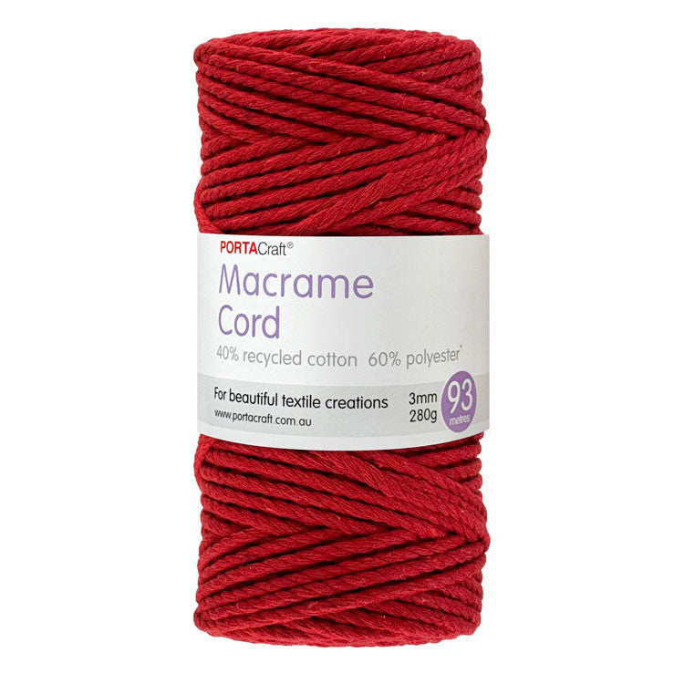 Macrame Cord Twisted 280g 3mm 93m Crimson