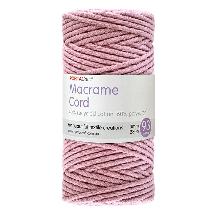 Macrame Cord Twisted 280g 3mm 93m Baby Pink