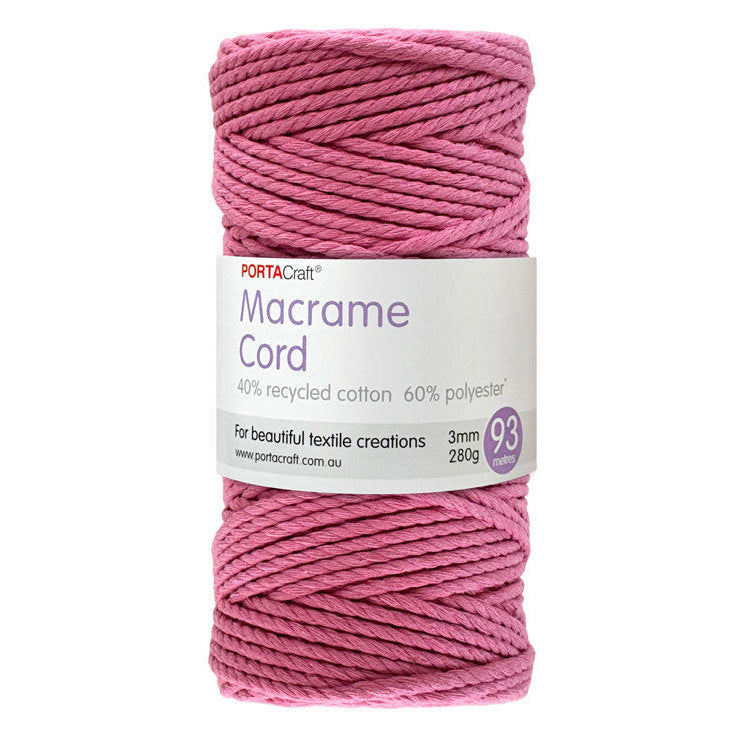 Macrame Cord Twisted 280g 3mm 93m Pink