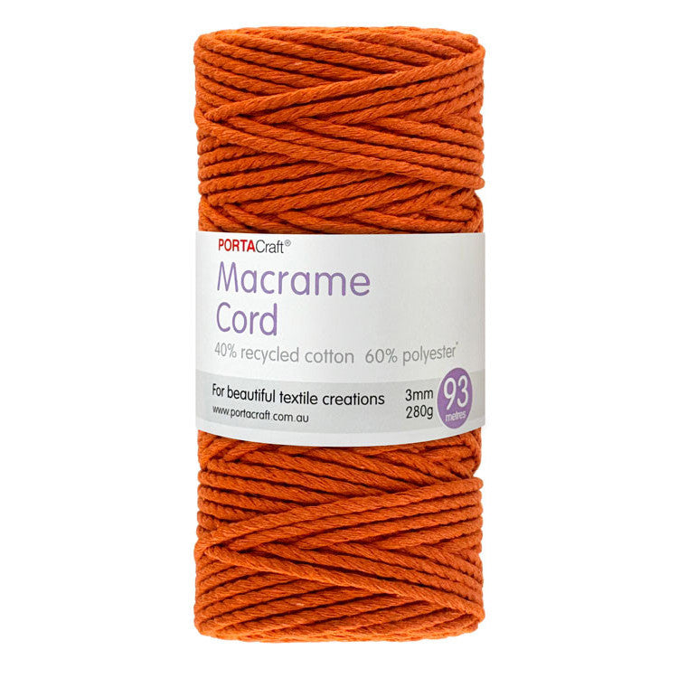 Macrame Cord Twisted 280g 3mm 93m Orange