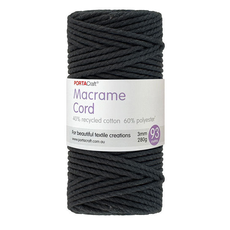 Macrame Cord Twisted 280g 3mm 93m Black