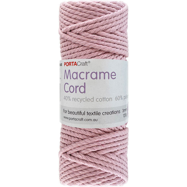 Macrame Cord Twisted 39m 3mm - Baby Pink