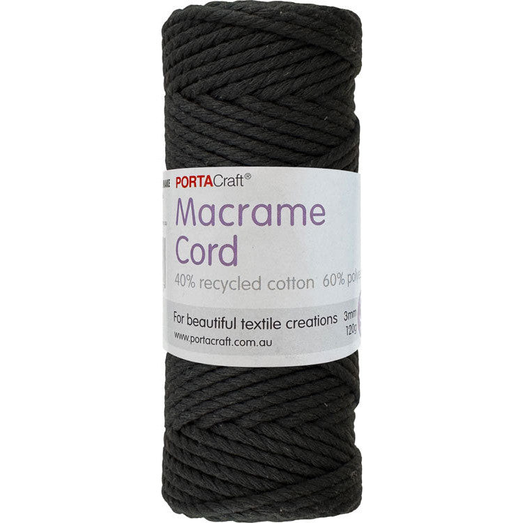 Macrame Cord Twisted 39m 3mm - Black