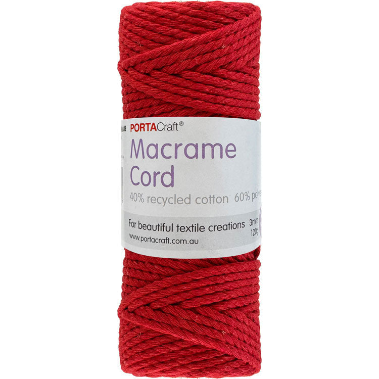 Macrame Cord Twisted 39m 3mm - Crimson