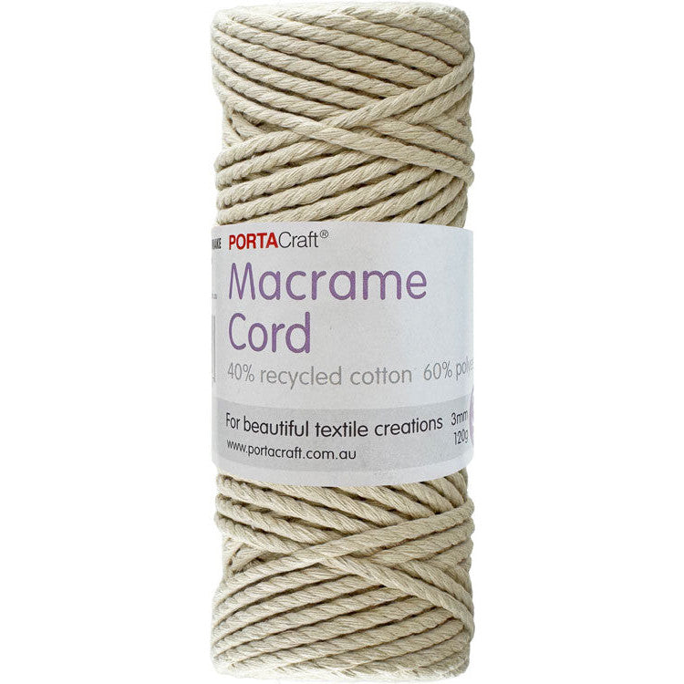 Macrame Cord Twisted 39m 3mm - Natural