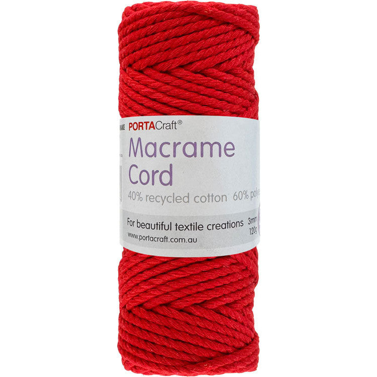 Macrame Cord Twisted 39m 3mm - Red
