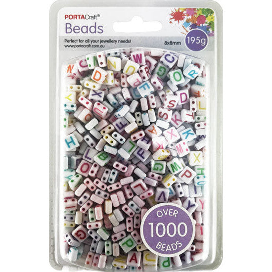 Alphabet Beads 8mm 195g White Squares with Multicolour