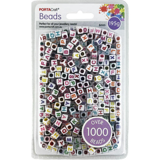 Alphabet Bead Cubes 6mm 195g with Multicolour Letters 
