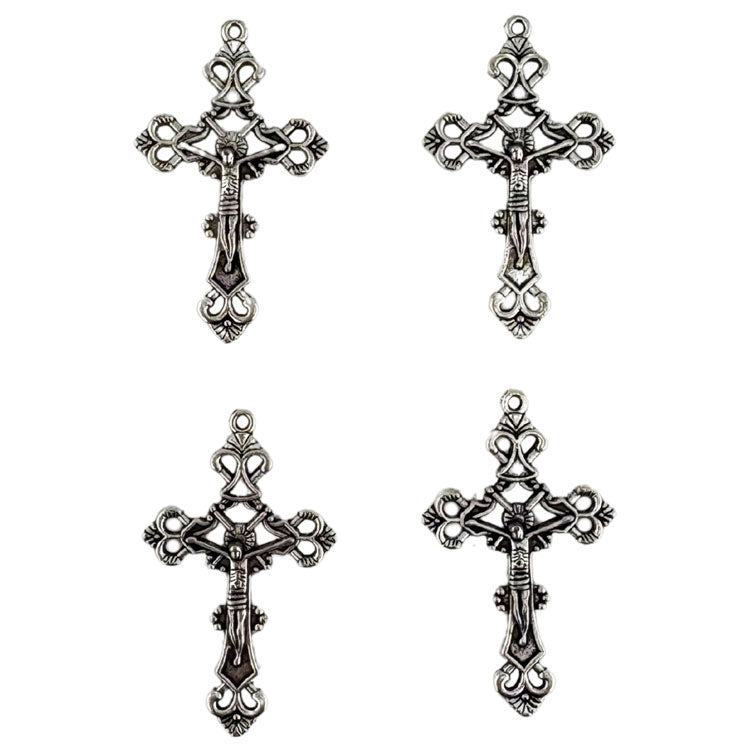 Metal Cross Charms 4pk - Silver Colour