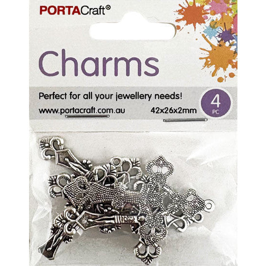 Metal Cross Charms 4pk - Silver Colour