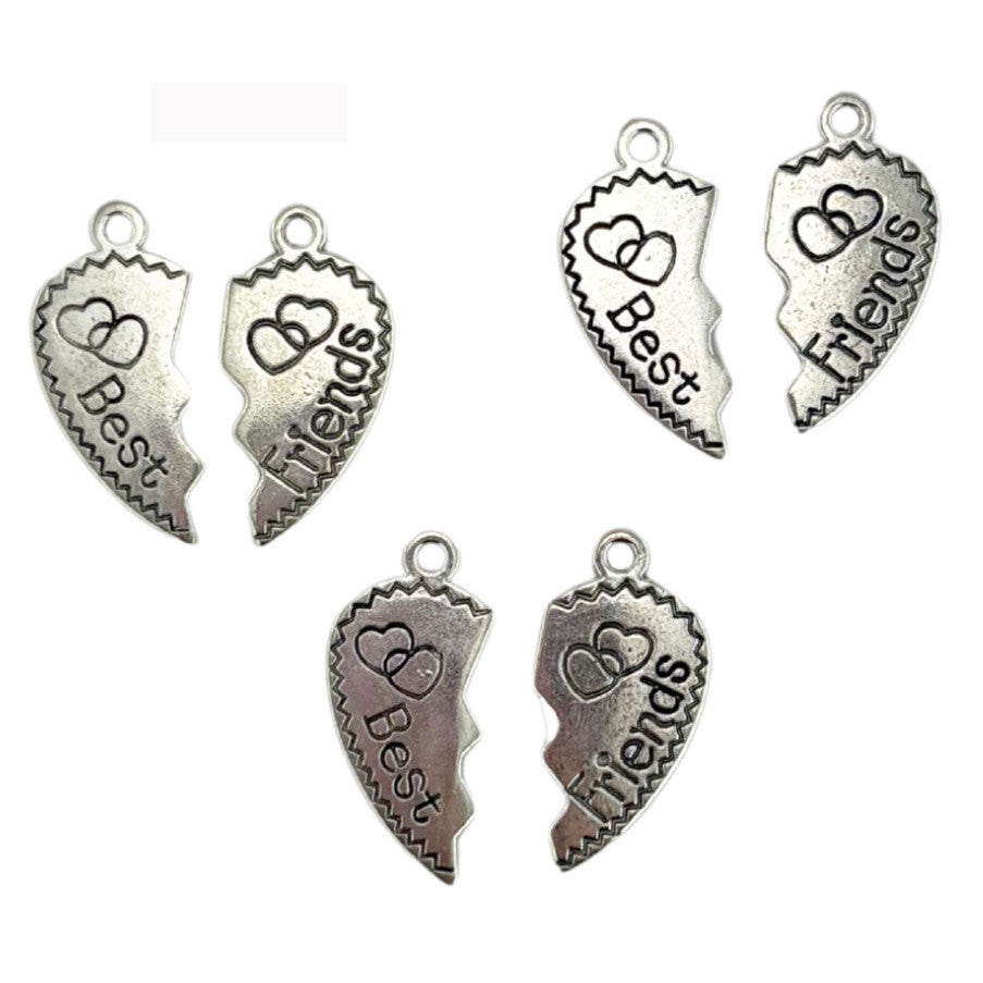 Metal Best Friend Charms 6pk - Silver Colour