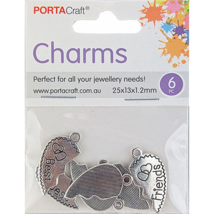 Metal Best Friend Charms 6pk - Silver Colour