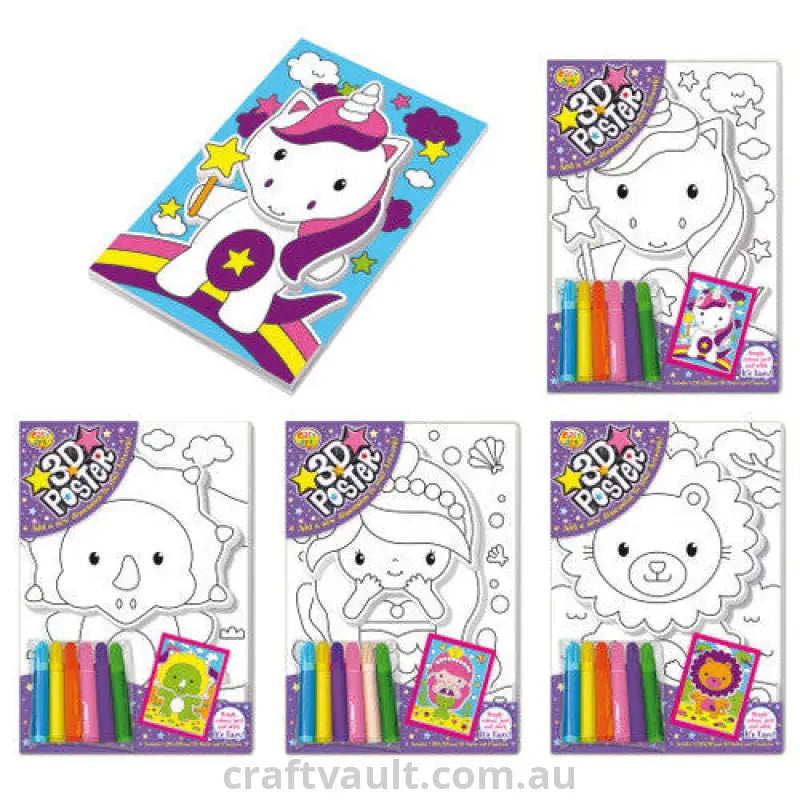 3D Poster Art with Markers 3 Sheets 4 Assorted