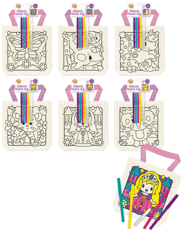 Colour In Canvas Bags Girls 6 Assorted