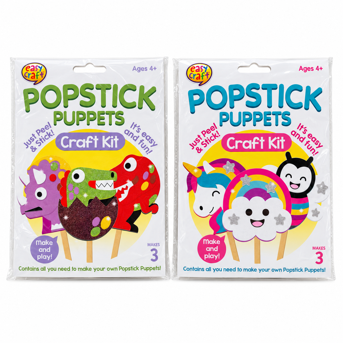 Popstick Puppet Craft Kits 2 Pack – Unicorn & Dinosaurs