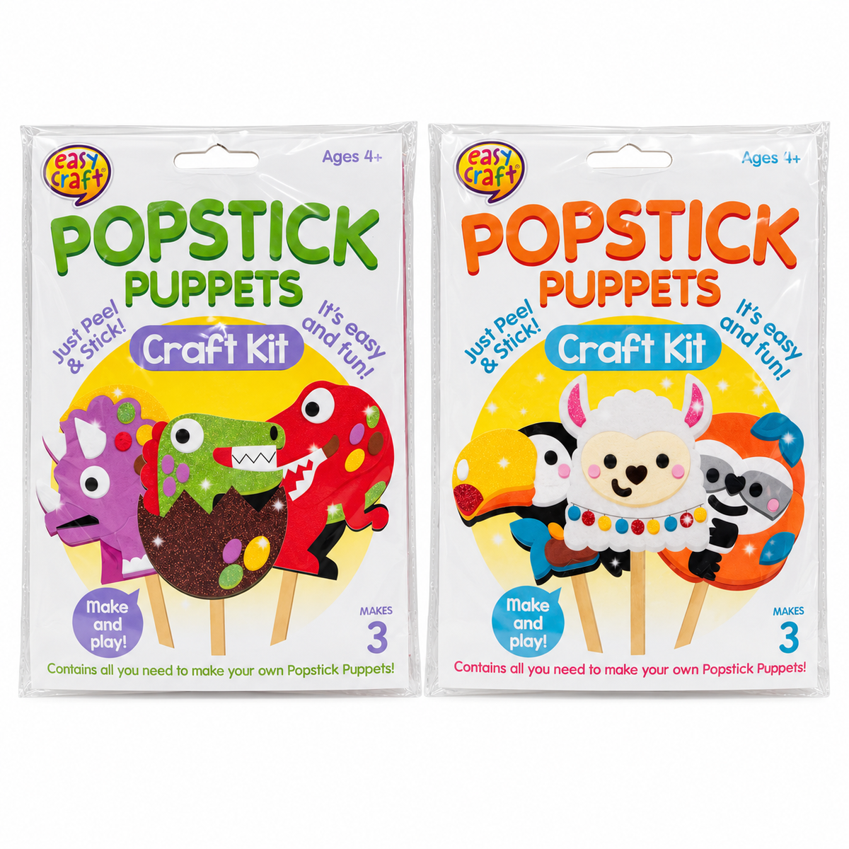 Popstick Puppet Craft Kits 2 Pack – Dinosaurs & Animals