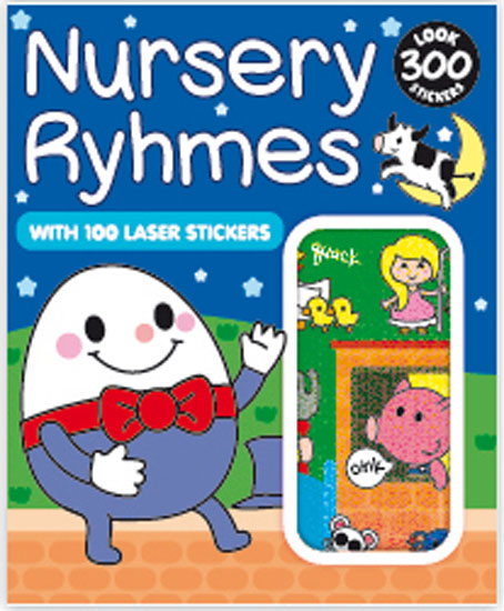 Classic nursery rhyme sticker booklet with 300 designs including 100 sparkly foil-style stickers for learning fun