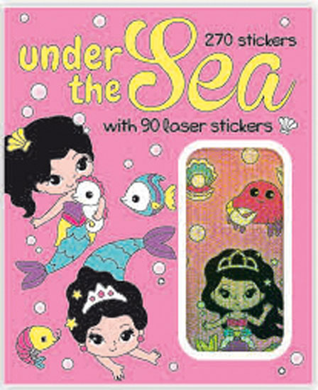Ocean life sticker booklet with 270 designs including 90 sparkly foil-style stickers for sea-themed decorating