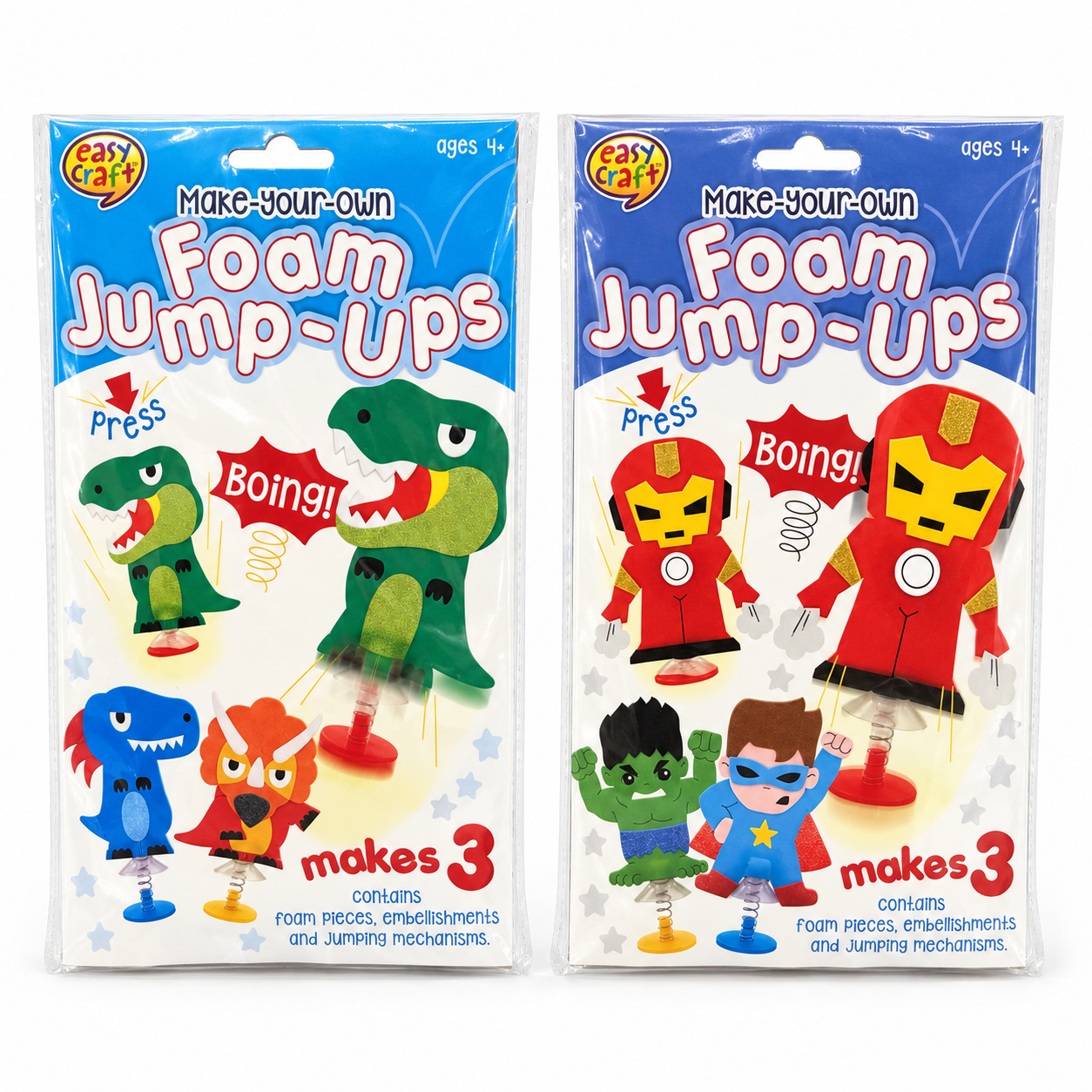 Foam Jump-Ups Craft Kit Superheroes & Dinos 2pk