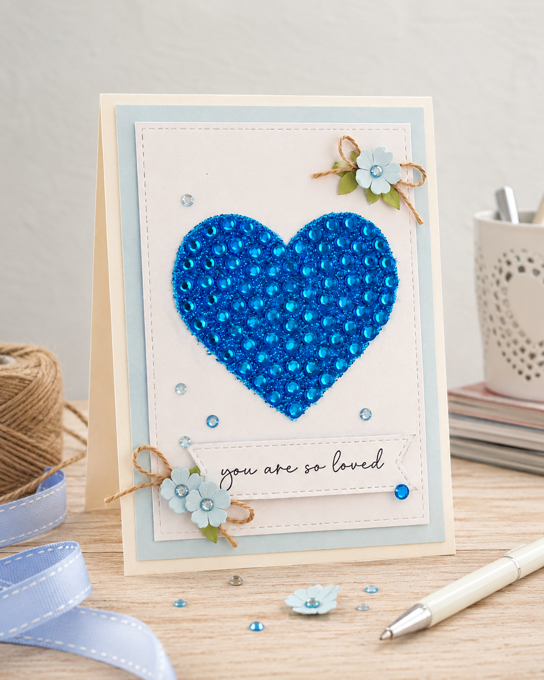 Rhinestone Decal Glitter Heart 55x50mm - Blue