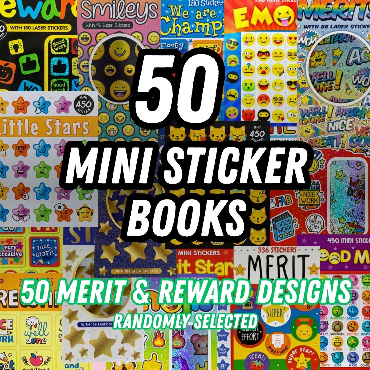 Sticker Books Bulk 50 Pack - Merit & Reward Designs Assorted