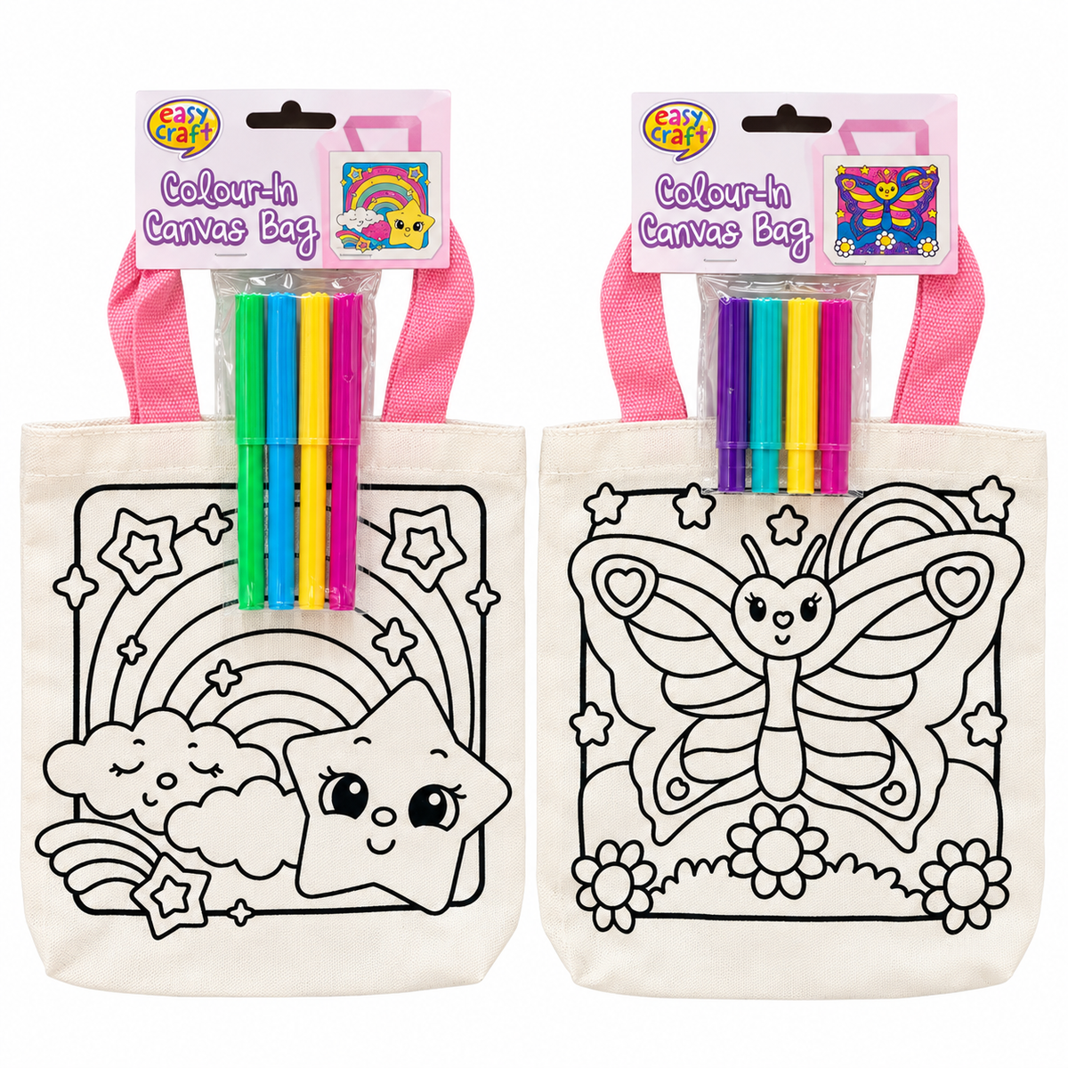 Colour Your Own Kids Bags 2 Pack - Butterfly & Rainbow