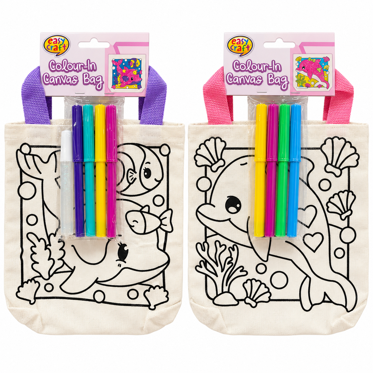 Colour Your Own Kids Canvas Bags 2 Pack - Dolphins