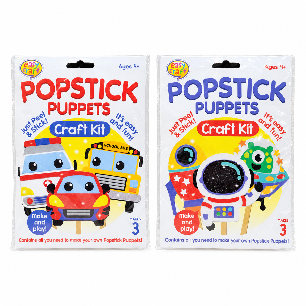 Popstick Puppet Craft Kits 2 Pack – Vehicles & Space