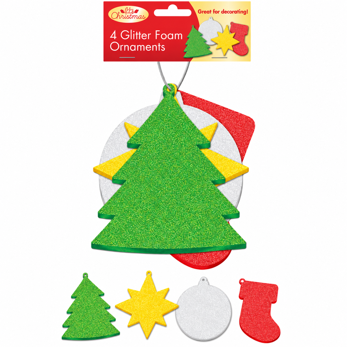 Glitter Foam Christmas Ornaments 4pk - Set A