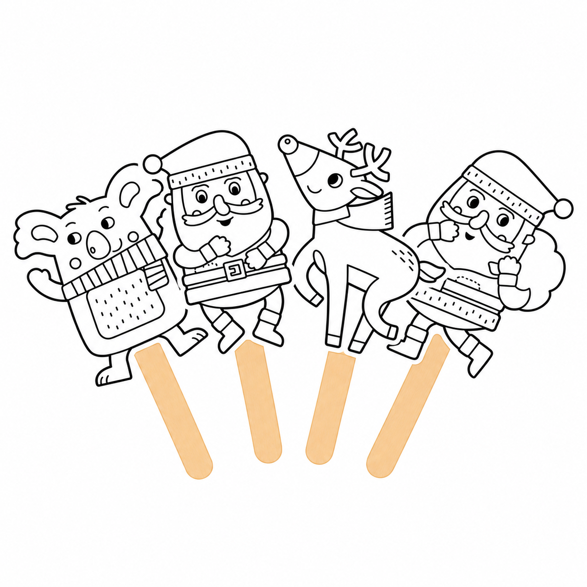 Christmas Cardstock Puppets 4pk - Koala, Reindeer & Santas