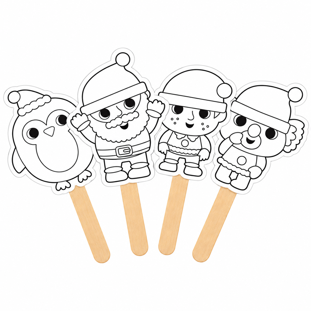 Christmas Cardstock Puppets 4pk - Koala, Penguin, Elf, Santa