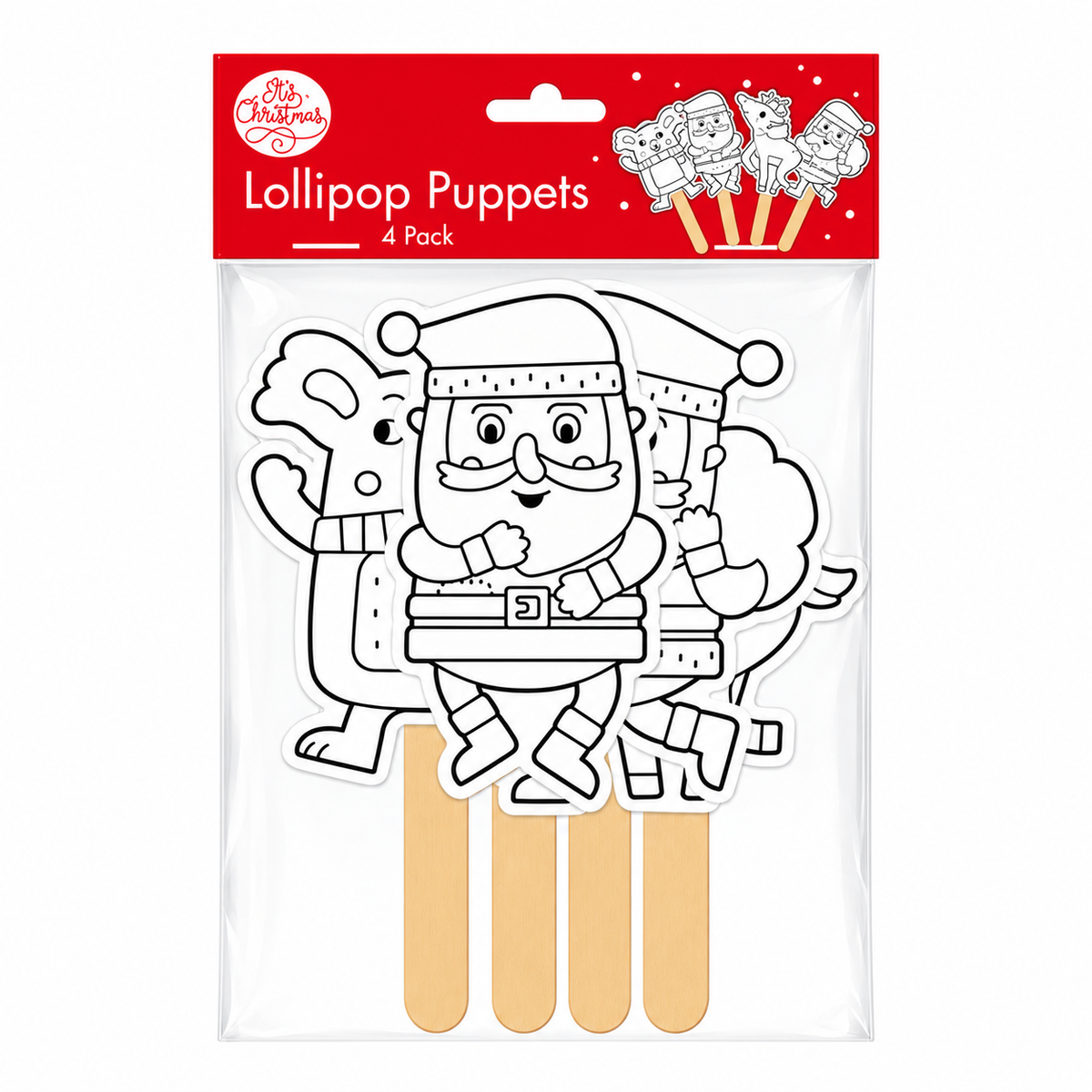 Christmas Cardstock Puppets 4pk - Koala, Reindeer & Santas