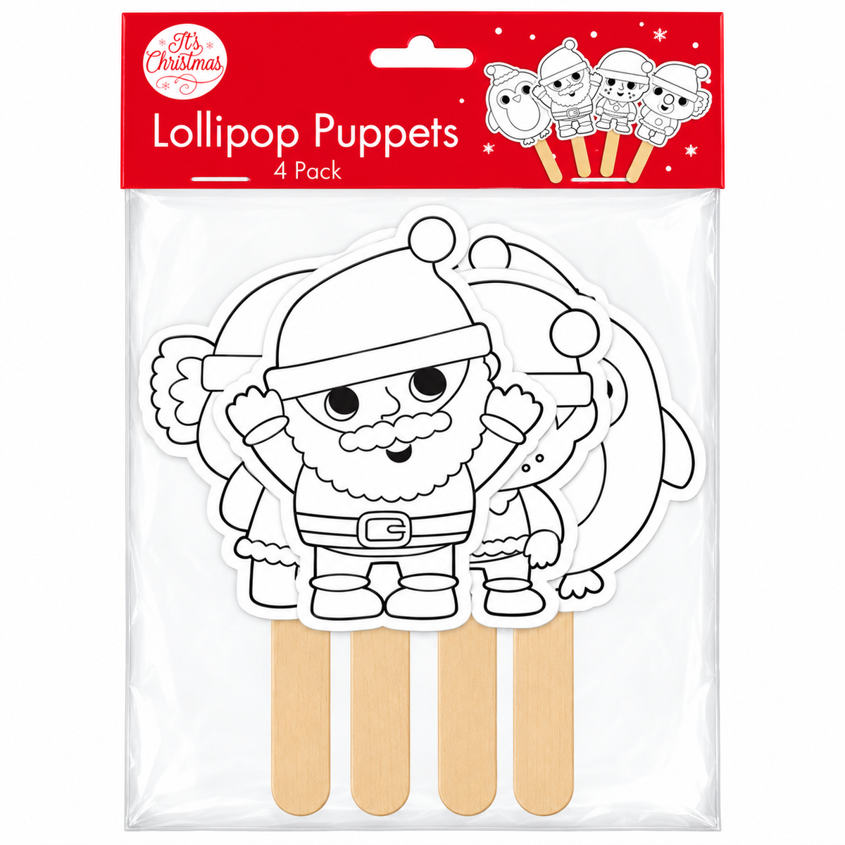 Christmas Cardstock Puppets 4pk - Koala, Penguin, Elf, Santa