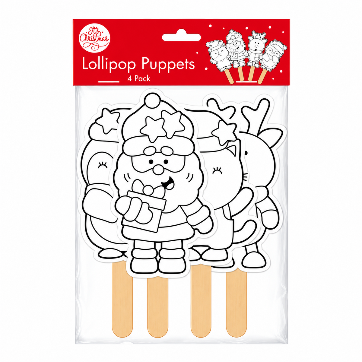 Christmas Cardstock Puppets 4pk - Penguin, Reindeer, Cat & Santa