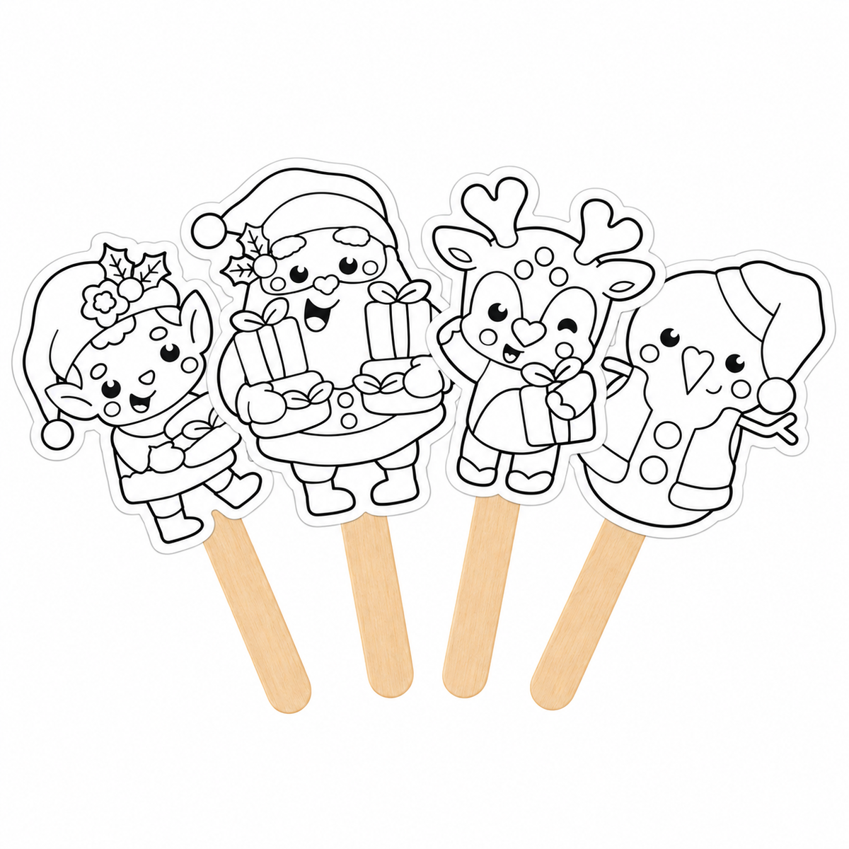 Christmas Cardstock Puppets 4pk - Snowman, Reindeer, Santa, Elf