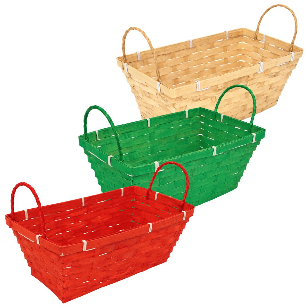 Rectangular Woven Bamboo Christmas Baskets (9x21cm) 3pcs