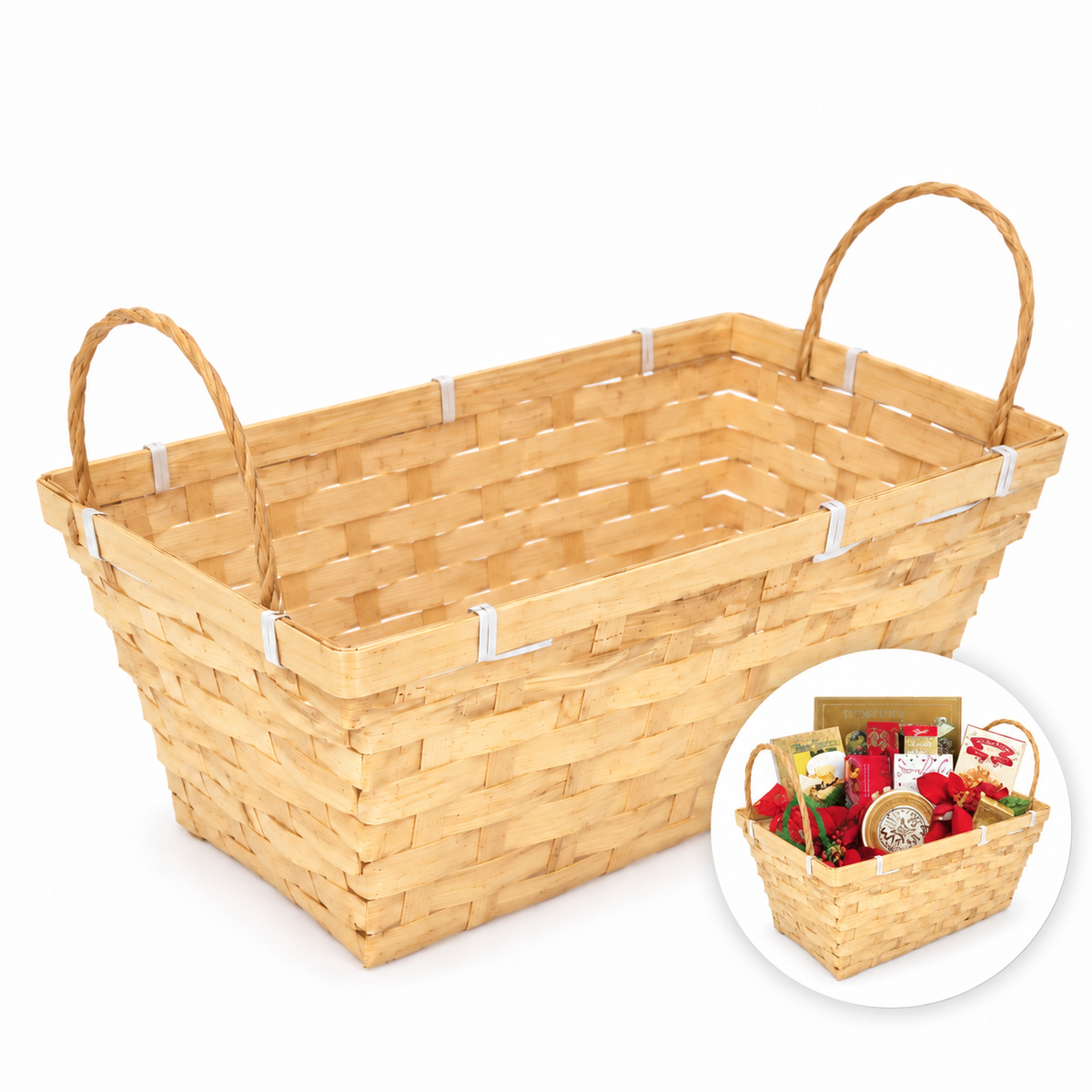 Rectangular Woven Bamboo Christmas Baskets (9x21cm) 3pcs