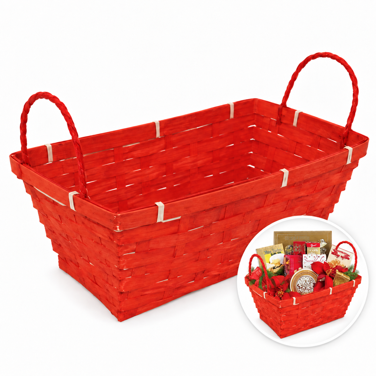 Rectangular Woven Bamboo Christmas Baskets (9x21cm) 3pcs