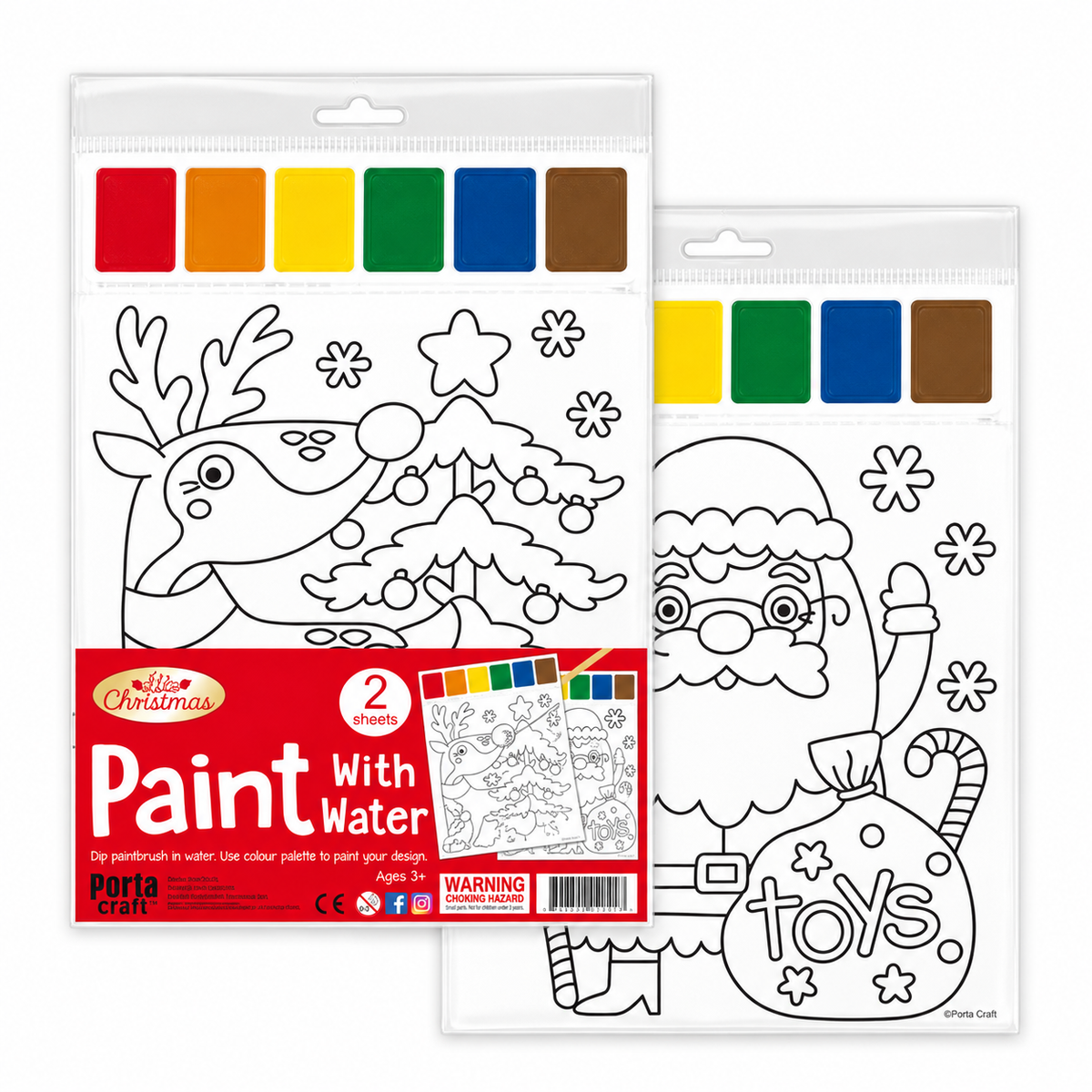 Christmas Water Paint Pictures 2pk - Reindeer & Santa